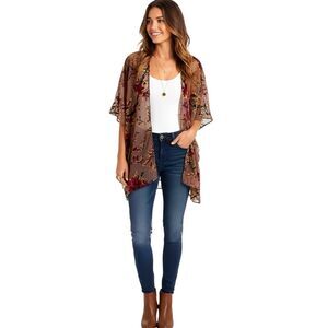 Anthropologie Do Everything in Love Open Kimono Duster Cardigan Floral Velvety